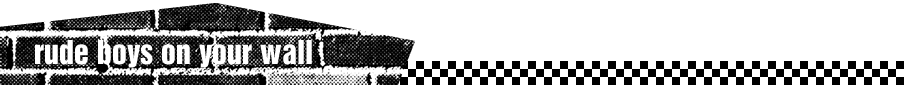 black and white check motif with halftone black and white photo of a brick wall